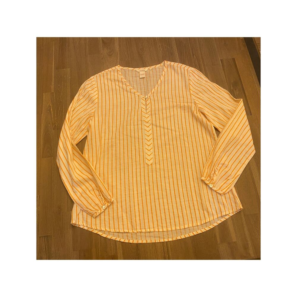 Sundance Orange and White 100% Cotton Keyhole Blouse Size Large